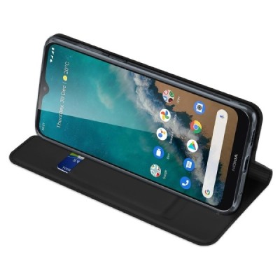 „Dux Ducis“ Skin serijos Nokia G50 juodas odinis atverčiamas dėklas | Priedai.lt