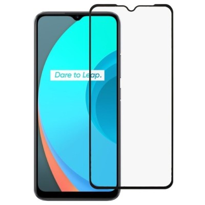 Realme C11 „Calans“ 9H Tempered Glass sustiprintos apsaugos juodas pilnai dengiantis apsauginis ekrano stiklas 0,26 mm | Priedai