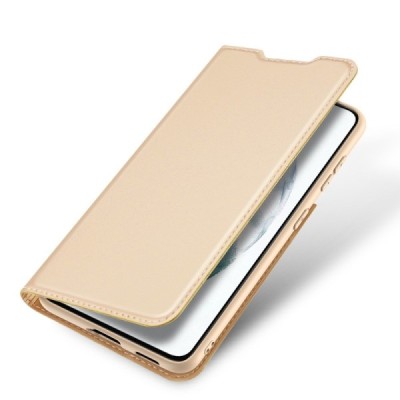 „Dux Ducis“ Skin serijos Samsung Galaxy S21 FE (Fan Edition) 5G auksinis odinis atverčiamas dėklas | Priedai.lt