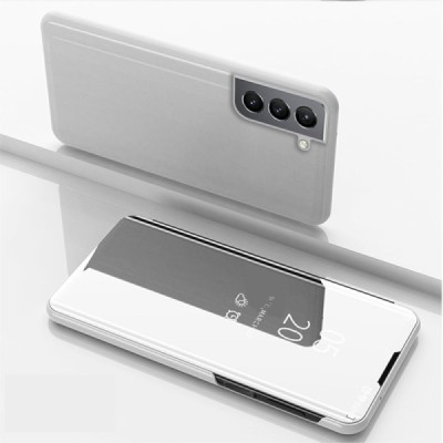 Samsung Galaxy S21 FE (Fan Edition) 5G plastikinis atverčiamas sidabrinis dėklas | Priedai.lt