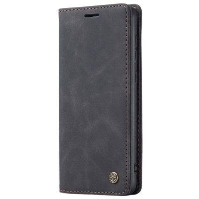 Samsung Galaxy S21 FE (Fan Edition) 5G CaseMe Retro solidus atverčiamas juodas odinis dėklas - knygutė | Priedai.lt
