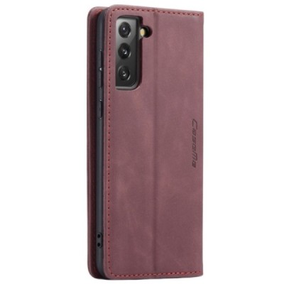 Samsung Galaxy S21 FE (Fan Edition) 5G CaseMe Retro solidus atverčiamas bordo odinis dėklas - knygutė | Priedai.lt