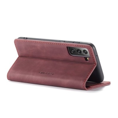 Samsung Galaxy S21 FE (Fan Edition) 5G CaseMe Retro solidus atverčiamas bordo odinis dėklas - knygutė | Priedai.lt
