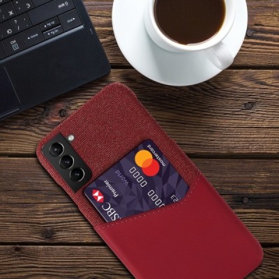 „KSQ“ Shell Samsung Galaxy S21 FE (Fan Edition) 5G raudonas odinis dėklas - nugarėlė su kišenėle kortelėms | Priedai.lt
