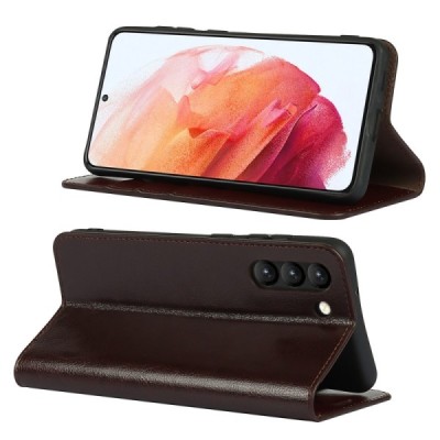 Samsung Galaxy S21 FE (Fan Edition) 5G Solidus tamsiai rudas odinis atverčiamas dėklas - knygutė | Priedai.lt