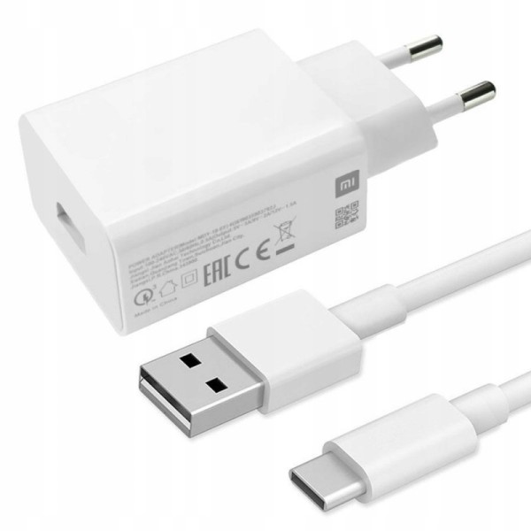 „Xiaomi“ Fast Charger sieninis įkroviklis (Max 18W) + Type-C USB laidas - baltas