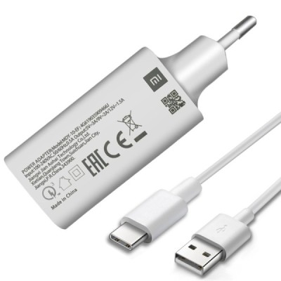 „Xiaomi“ Fast Charger MDY-10-EF kelioninis (sieninis, buitinis) įkroviklis (18W) - baltas + Type-C USB laidas | Priedai.lt