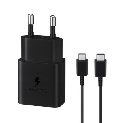 Originalus „Samsung“ PD Fast Charging 15W EP-T1510 įkroviklis - juodas + Type-C laidas | Priedai.lt