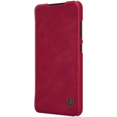 Samsung Galaxy S21 FE (Fan Edition) 5G prabangus Nillkin Qin serijos raudonas odinis atverčiamas dėklas - knygutė | Priedai.lt