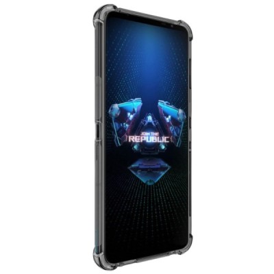 Asus Rog Phone 5 (5s) Imak sustiprintos apsaugos kieto silikono pilkas TPU skaidrus dėklas - nugarėlė + apsauginė ekrano plėvelė
