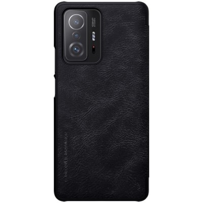 Xiaomi 11T (11T Pro) prabangus Nillkin Qin serijos juodas odinis atverčiamas dėklas - knygutė | Priedai.lt