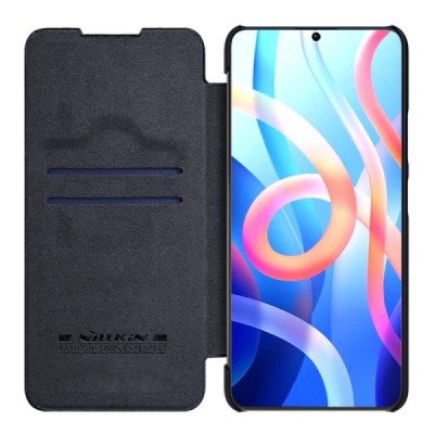 Xiaomi Poco M4 Pro (Redmi Note 11 5G) prabangus Nillkin Qin serijos juodas odinis atverčiamas dėklas - knygutė | Priedai.lt