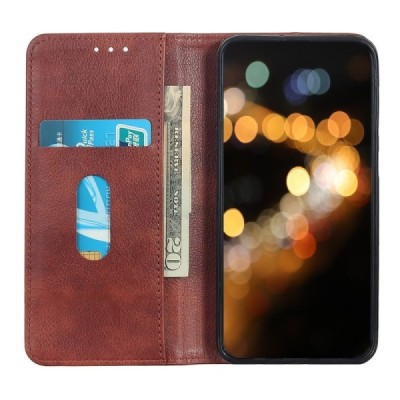 Xiaomi Poco M4 Pro (Redmi Note 11 5G) Solidus rudas odinis atverčiamas dėklas - knygutė | Priedai.lt