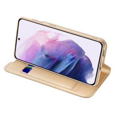 „Dux Ducis“ Skin serijos Samsung Galaxy S22 5G (SM-S901X) auksinis atverčiamas dėklas | Priedai.lt