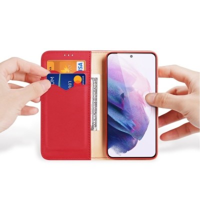 „Dux Ducis“ Hivo serijos Samsung Galaxy S22 5G (SM-S901X) raudonas odinis atverčiamas dėklas | Priedai.lt