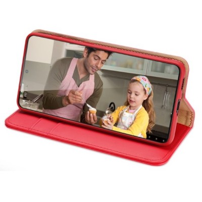 „Dux Ducis“ Hivo serijos Samsung Galaxy S22 5G (SM-S901X) raudonas odinis atverčiamas dėklas | Priedai.lt