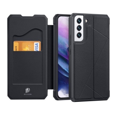 Dux Ducis Skin X serijos Samsung Galaxy S22 5G (SM-S901X) juodas odinis atverčiamas dėklas | Priedai.lt