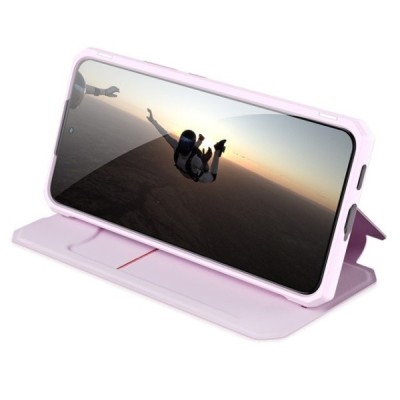 Dux Ducis Skin X serijos Samsung Galaxy S22 5G (SM-S901X) rožinis odinis atverčiamas dėklas | Priedai.lt