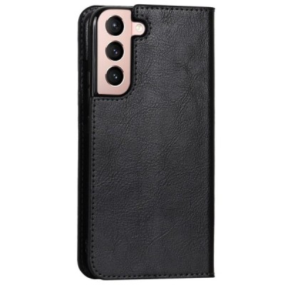 „Deluxe“ Samsung Galaxy S22 5G (SM-S901X) juodas odinis atverčiamas dėklas | Priedai.lt