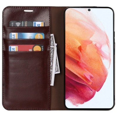 „Deluxe“ Samsung Galaxy S22 5G (SM-S901X) tamsiai rudas odinis atverčiamas dėklas | Priedai.lt
