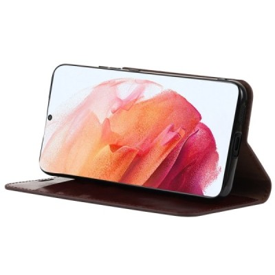 „Deluxe“ Samsung Galaxy S22 5G (SM-S901X) tamsiai rudas odinis atverčiamas dėklas | Priedai.lt
