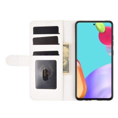 Samsung Galaxy A52 5G (A526B, A525F) atverčiamas baltas odinis dėklas - piniginė | Priedai.lt