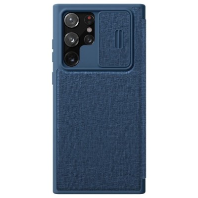 Samsung Galaxy S22 Ultra 5G (SM-S908X) prabangus Nillkin Qin Pro serijos mėlynas odinis atverčiamas dėklas - knygutė | Priedai.l