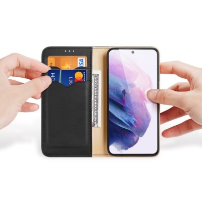 „Dux Ducis“ Hivo serijos Samsung Galaxy S22+ 5G (SM-S906X) juodas odinis atverčiamas dėklas | Priedai.lt