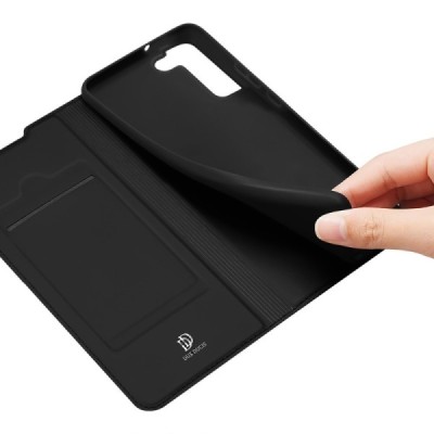 „Dux Ducis“ Skin serijos Samsung Galaxy S22+ 5G (SM-S906X) juodas odinis atverčiamas dėklas | Priedai.lt