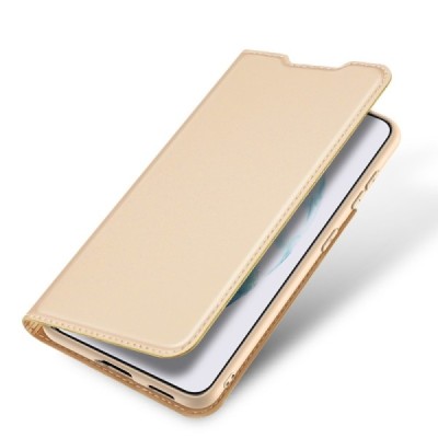 „Dux Ducis“ Skin serijos Samsung Galaxy S22+ 5G (SM-S906X) auksinis odinis atverčiamas dėklas | Priedai.lt