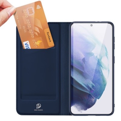 „Dux Ducis“ Skin serijos Samsung Galaxy S22+ 5G (SM-S906X) mėlynas odinis atverčiamas dėklas | Priedai.lt