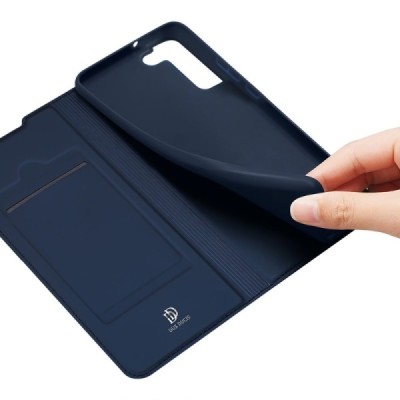 „Dux Ducis“ Skin serijos Samsung Galaxy S22+ 5G (SM-S906X) mėlynas odinis atverčiamas dėklas | Priedai.lt