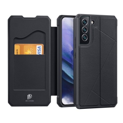 Dux Ducis Skin X serijos Samsung Galaxy S22+ 5G (SM-S906X) juodas odinis atverčiamas dėklas | Priedai.lt
