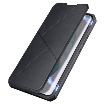Dux Ducis Skin X serijos Samsung Galaxy S22+ 5G (SM-S906X) juodas odinis atverčiamas dėklas | Priedai.lt