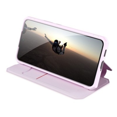 Dux Ducis Skin X serijos Samsung Galaxy S22+ 5G (SM-S906X) rožinis odinis atverčiamas dėklas | Priedai.lt