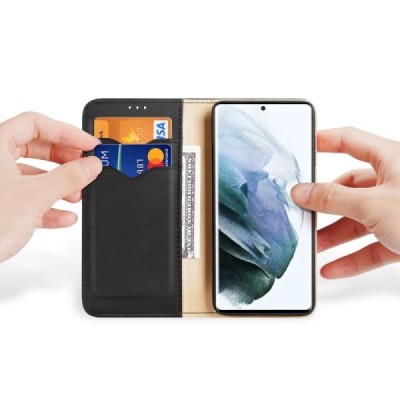 „Dux Ducis“ Hivo serijos Samsung Galaxy S22 Ultra 5G (SM-S908X) juodas odinis atverčiamas dėklas | Priedai.lt
