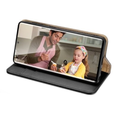„Dux Ducis“ Hivo serijos Samsung Galaxy S22 Ultra 5G (SM-S908X) juodas odinis atverčiamas dėklas | Priedai.lt