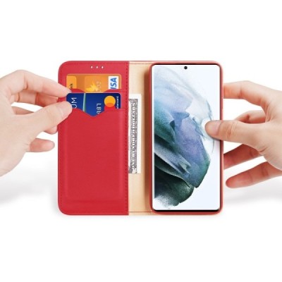 „Dux Ducis“ Hivo serijos Samsung Galaxy S22 Ultra 5G (SM-S908X) raudonas odinis atverčiamas dėklas | Priedai.lt