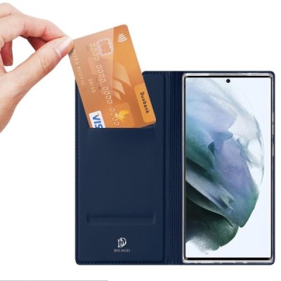 „Dux Ducis“ Skin serijos Samsung Galaxy S22 Ultra 5G (SM-S908X) mėlynas odinis atverčiamas dėklas | Priedai.lt