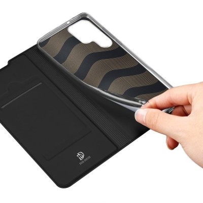 „Dux Ducis“ Skin serijos Samsung Galaxy S22 Ultra 5G (SM-S908X) juodas odinis atverčiamas dėklas | Priedai.lt