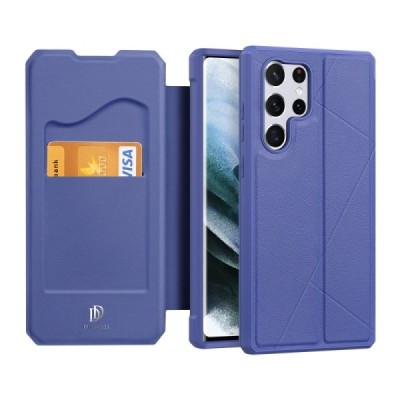 Dux Ducis Skin X serijos Samsung Galaxy S22 Ultra 5G (SM-S908X) violetinis odinis atverčiamas dėklas | Priedai.lt