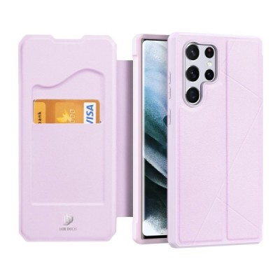 Dux Ducis Skin X serijos Samsung Galaxy S22 Ultra 5G (SM-S908X) rožinis odinis atverčiamas dėklas | Priedai.lt