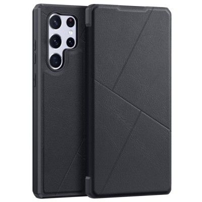 Dux Ducis Skin X serijos Samsung Galaxy S22 Ultra 5G (SM-S908X) juodas odinis atverčiamas dėklas | Priedai.lt