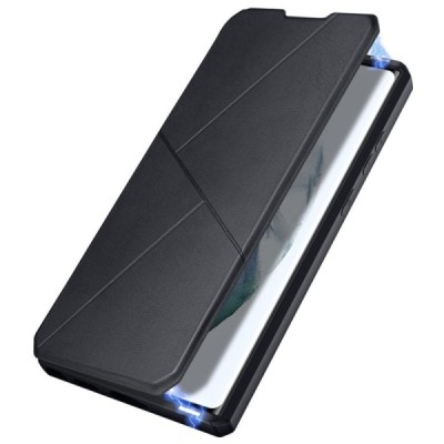 Dux Ducis Skin X serijos Samsung Galaxy S22 Ultra 5G (SM-S908X) juodas odinis atverčiamas dėklas | Priedai.lt
