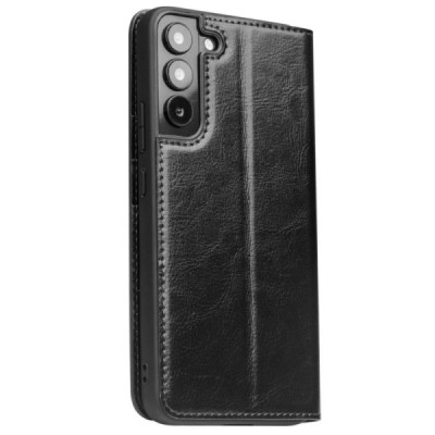 Samsung Galaxy S22 5G (SM-S901X) „QIALINO“ atverčiamas juodas odinis dėklas - knygutė | Priedai.lt