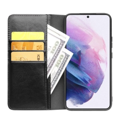 Samsung Galaxy S22 5G (SM-S901X) „QIALINO“ atverčiamas juodas odinis dėklas - knygutė | Priedai.lt