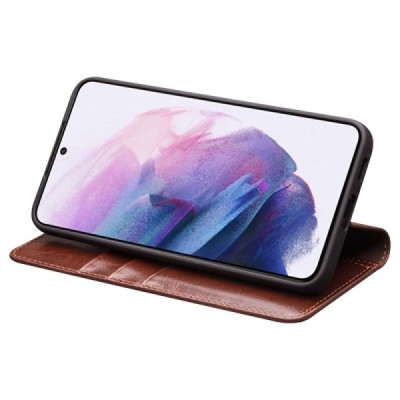 Samsung Galaxy S22+ 5G (SM-S906X) „QIALINO“ atverčiamas rudas odinis dėklas - knygutė | Priedai.lt