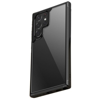 Samsung Galaxy S22 Ultra 5G (SM-S908X) „IPAKY“ Royal silikoninis skaidrus permatomas dėklas su juodu rėmeliu | Priedai.lt