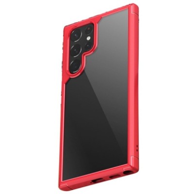 Samsung Galaxy S22 Ultra 5G (SM-S908X) „IPAKY“ Royal silikoninis skaidrus permatomas dėklas su raudonu rėmeliu | Priedai.lt
