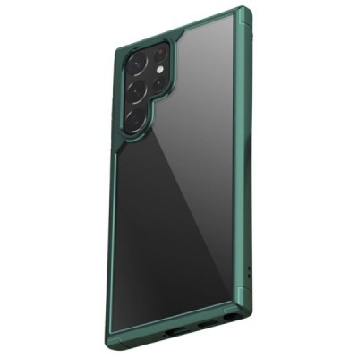 Samsung Galaxy S22 Ultra 5G (SM-S908X) „IPAKY“ Royal silikoninis skaidrus permatomas dėklas su žaliu rėmeliu | Priedai.lt